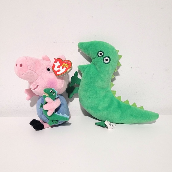 Peppa Pig George and Dinosaur Beanie Small Plush Lot - Picture 1 of 6